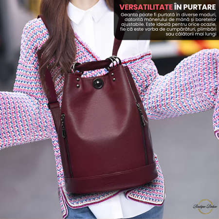 Geanta Dama Tip Rucsac Boutique Deluxe, Design Modern, Piele Ecologica Premium Rezistenta, Eco-Friendly, Compartimente Multiple, Bretea Ajustabila, Accesorizare Versatila, Visiniu [2]