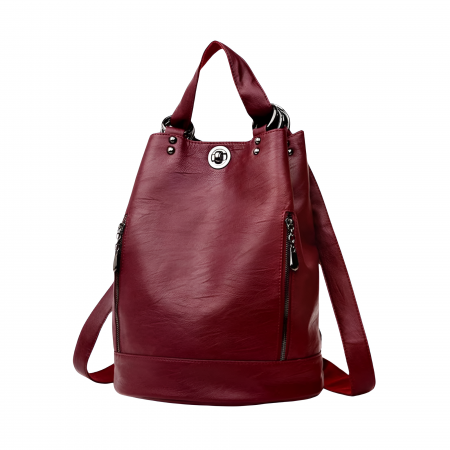 Genti dama - Geanta Dama Tip Rucsac Boutique Deluxe, Design Modern, Piele Ecologica Premium Rezistenta, Eco-Friendly, Compartimente Multiple, Bretea Ajustabila, Accesorizare Versatila, Visiniu