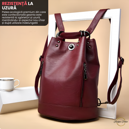 Geanta Dama Tip Rucsac Boutique Deluxe, Design Modern, Piele Ecologica Premium Rezistenta, Eco-Friendly, Compartimente Multiple, Bretea Ajustabila, Accesorizare Versatila, Visiniu [3]