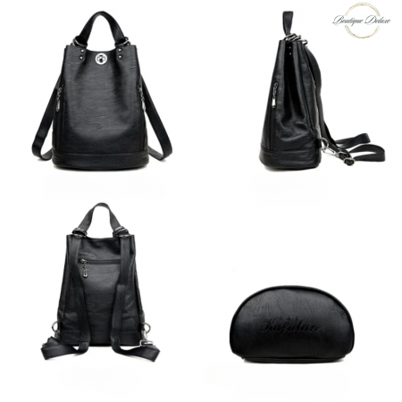 Geanta Dama Tip Rucsac, Neagra, Marime Medie, Moderna, Piele Ecologica Premium, 290x180x350 mm [6]