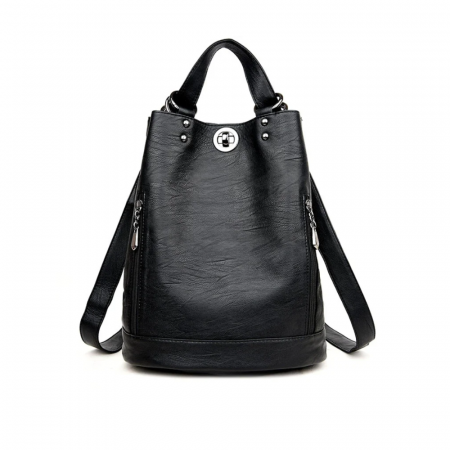 Geanta Dama Tip Rucsac, Neagra, Marime Medie, Moderna, Piele Ecologica Premium, 290x180x350 mm [1]