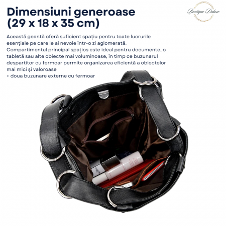Geanta Dama Tip Rucsac, Neagra, Marime Medie, Moderna, Piele Ecologica Premium, 290x180x350 mm [4]