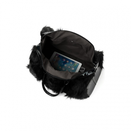 Geanta voiaj, piele ecologica lacuita, neagra, cu blanita, 43x33x23 cm [3]