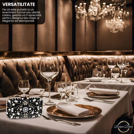 Gentuta Clutch Dama Boutique Deluxe cu Pietre Argintii Stralucitoare, Material Sintetic Premium, Dimensiuni Compacte, Ideala pentru Evenimente Formale, Neagra [7]