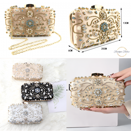Gentuta Clutch Dama Boutique Deluxe cu Pietre Argintii Stralucitoare, Material Sintetic Premium, Dimensiuni Compacte, Ideala pentru Evenimente Formale, Neagra [10]