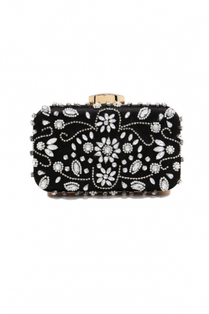 Genti dama - Gentuta Clutch Dama Boutique Deluxe cu Pietre Argintii Stralucitoare, Material Sintetic Premium, Dimensiuni Compacte, Ideala pentru Evenimente Formale, Neagra