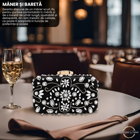 Gentuta Clutch Dama Boutique Deluxe cu Pietre Argintii Stralucitoare, Material Sintetic Premium, Dimensiuni Compacte, Ideala pentru Evenimente Formale, Neagra [5]