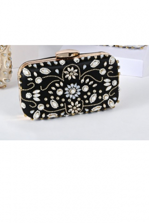 Gentuta Clutch Dama Boutique Deluxe cu Pietre Argintii Stralucitoare, Material Sintetic Premium, Dimensiuni Compacte, Ideala pentru Evenimente Formale, Neagra [1]