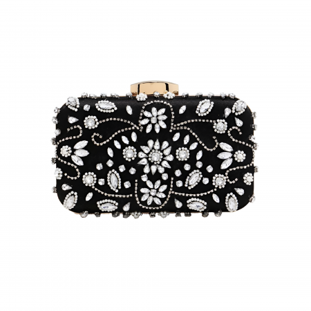 Gentuta Clutch Dama Boutique Deluxe cu Pietre Argintii Stralucitoare, Material Sintetic Premium, Dimensiuni Compacte, Ideala pentru Evenimente Formale, Neagra [4]
