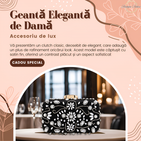 Gentuta Clutch Dama Boutique Deluxe cu Pietre Argintii Stralucitoare, Material Sintetic Premium, Dimensiuni Compacte, Ideala pentru Evenimente Formale, Neagra [9]