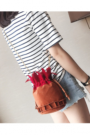 Gentuta dama, medie, stil corean, piele intoarsa ecologica premium, forma ananas, fond caramiziu [2]