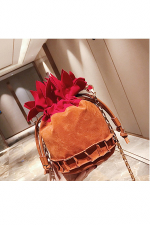 Gentuta dama, medie, stil corean, piele intoarsa ecologica premium, forma ananas, fond caramiziu [1]