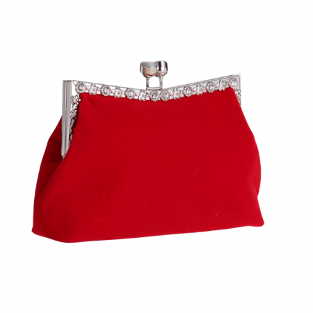 Genti dama - Gentuta Mica de Dama, Design Elegant, Material Catifelat, Strasuri Argintii, Tip Clutch, cu Lantisor, Rosie,  220x50x100mm