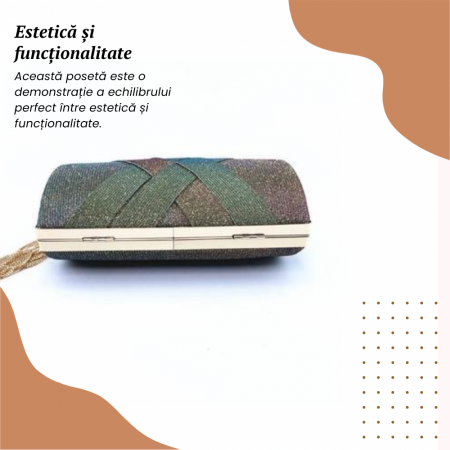 Gentuta Mica de Dama, Design Elegant, Material Glamour, Tip Clutch, cu Lantisor, Gri Metal,180x70x115mm [3]