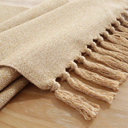 Napron elegant pentru masa, cu ciucuri, din bumbac si poliester, 32X180 cm, tesatura de calitate superioara, design clasic, Crem [2]