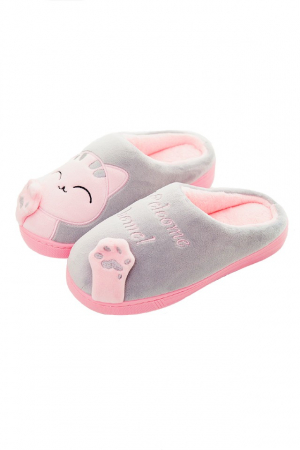 Papuci dama - Papuci dama, pentru casa, plusati, gri cu roz
