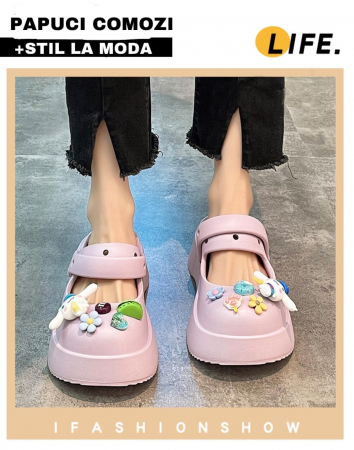 Papuci dama plastic cu aplicatii haioase si colorate, talpa inalta si antialunecare, 37 EU, Mov [4]