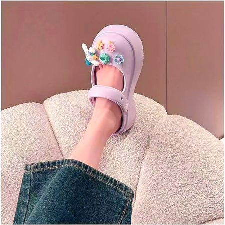 Papuci dama plastic cu aplicatii haioase si colorate, talpa inalta si antialunecare, 37 EU, Mov [5]