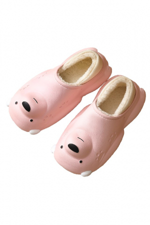 Papuci dama - Papuci imblaniti impermeabili si caldurosi Bear, pentru femei, forma ursulet, marime 37 EU, Roz