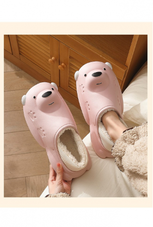 Papuci imblaniti impermeabili si caldurosi Bear, pentru femei, forma ursulet, marime 37 EU, Roz [1]