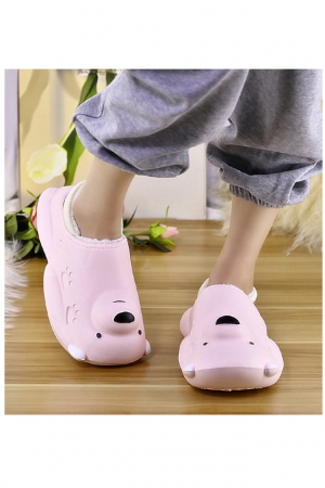 Papuci imblaniti impermeabili si caldurosi Bear, pentru femei, forma ursulet, marime 37 EU, Roz [2]