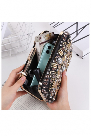 Gentuta mica dama, eleganta, cu pietre multicolore, clutch, 155x90x40mm [3]