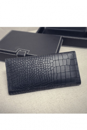 Portofel dama, elegant, piele ecologica premium, Stone Grain, negru , 100x190x20mm [2]