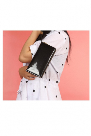 Portofel dama, elegant, piele lacuita, cu bareta, negru , 195x25x100 mm [1]