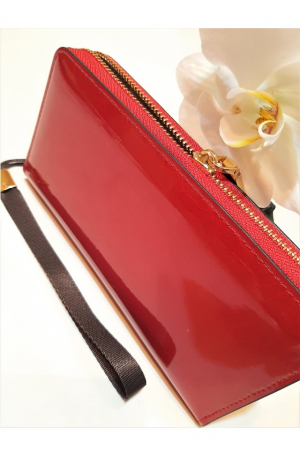 Portofel dama, elegant, piele lacuita, cu bareta, rosu aprins , 195x25x100 mm [3]