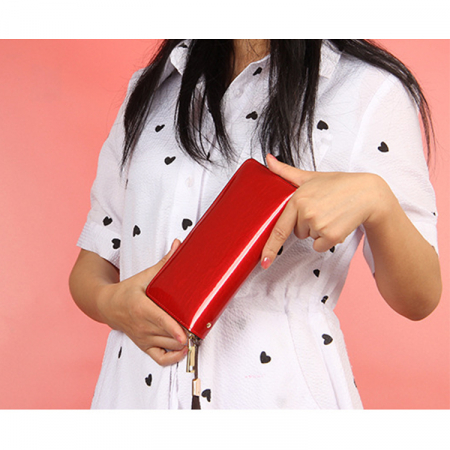 Portofel dama, elegant, piele lacuita, cu bareta, rosu aprins , 195x25x100 mm [2]