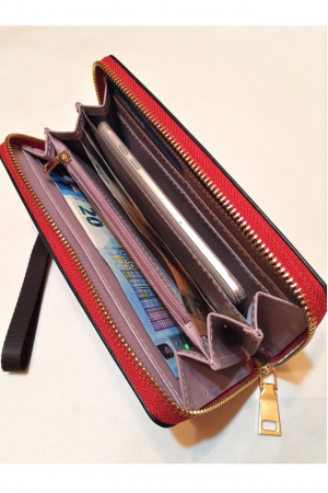 Portofel dama, elegant, piele lacuita, cu bareta, rosu aprins , 195x25x100 mm [4]