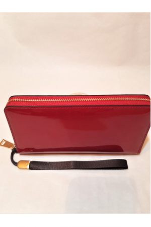 Portofel dama, elegant, piele lacuita, cu bareta, rosu aprins , 195x25x100 mm [6]