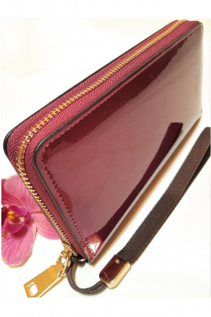 Portofel dama, elegant, piele lacuita, cu bareta, visiniu , 195x25x100 mm [4]