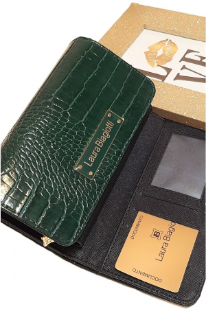 Portofel dama, Laura Biagiotti, piele ecologica premium, animal friendly, 18x10x3 cm, verde, multiple sloturi si compartimente, fabricat in Italia [5]