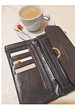 Portofel dama, mare, Taomicmic, piele ecologica premium, cu capsa, gri [3]