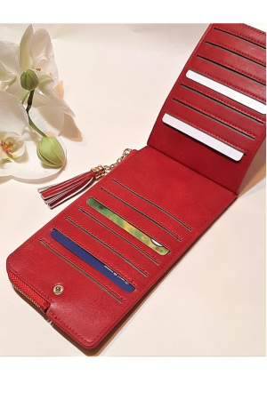 Portofel dama, mediu, Banabanma, piele ecologica premium, cu snur si fermoar, rosu [5]