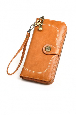 Portofel dama, tip borseta , piele ecologica premium, cu bareta, maro caramel, 190x100x40 [1]