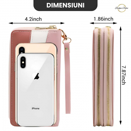 Portofel Elegant Femei Boutique Deluxe Fashion Classic, Piele Ecologica, Compartimente Multiple pentru Telefon, Carduri, Bani, Organizare Eficienta, Roz Deschis [2]