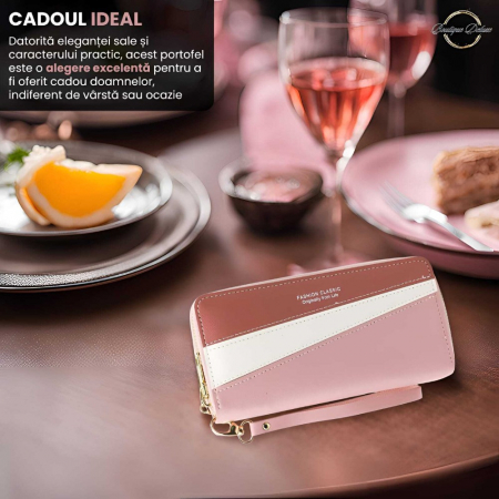 Portofel Elegant Femei Boutique Deluxe Fashion Classic, Piele Ecologica, Compartimente Multiple pentru Telefon, Carduri, Bani, Organizare Eficienta, Roz Deschis [6]