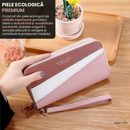Portofel Elegant Femei Boutique Deluxe Fashion Classic, Piele Ecologica, Compartimente Multiple pentru Telefon, Carduri, Bani, Organizare Eficienta, Roz Deschis [5]