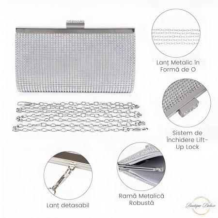 Poseta dama eleganta, argintie, cu lantisor argintiu, 225x50x100mm [1]