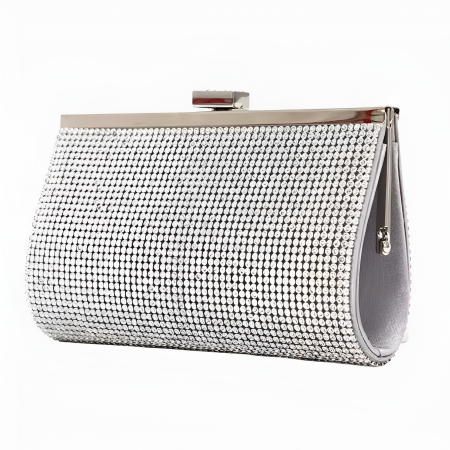 Genti dama - Poseta dama eleganta, argintie, cu lantisor argintiu, 225x50x100mm