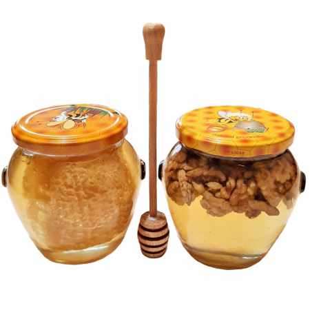 Produse - Set 1 Borcan miere salcam cu nuci 750 g, 1 Borcan faguri in miere salcam 750 g, 1bat miere spiralat, Show Bazzz!!!