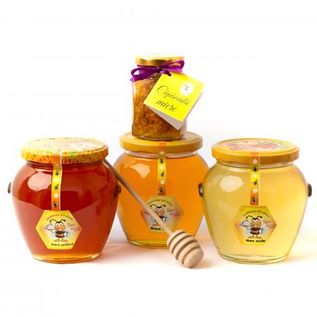 Produse gourmet - Set 3 Borcane Miere Naturala, 2250 Grame, Salcam, Tei, Poliflora, Bat Miere Spiralat, Borcanel Cu Capaceala, Cadou Perfect Santos, Produs Apicol Autentic si Pur Direct din Stup, Boutique Deluxe