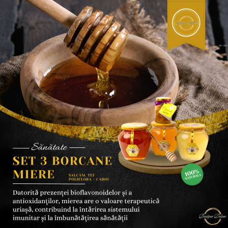Set 3 Borcane Miere Naturala, 2250 Grame, Salcam, Tei, Poliflora, Bat Miere Spiralat, Borcanel Cu Capaceala, Cadou Perfect Santos, Produs Apicol Autentic si Pur Direct din Stup, Boutique Deluxe [4]