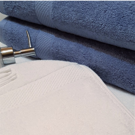 Set 3 prosoape de baie, bumbac 100%, 70x140 cm, 450 gr/mp, alb/ bleu [2]