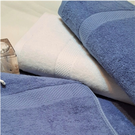 Set 3 prosoape de baie, bumbac 100%, 70x140 cm, 450 gr/mp, alb/ bleu [5]