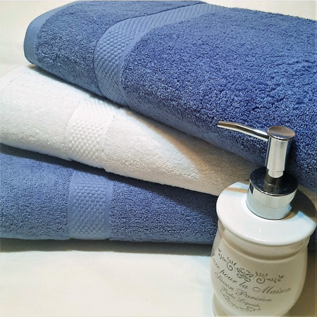 Set 3 prosoape de baie, bumbac 100%, 70x140 cm, 450 gr/mp, alb/ bleu [3]