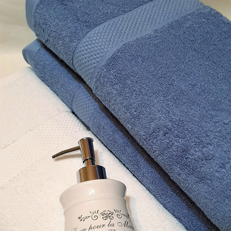 Set 3 prosoape de baie, bumbac 100%, 70x140 cm, 450 gr/mp, alb/ bleu [4]