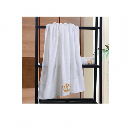 Set 3 prosoape de baie, tip hotelier, bumbac 100%, 70x140 cm, albe cu broderie aurie [3]